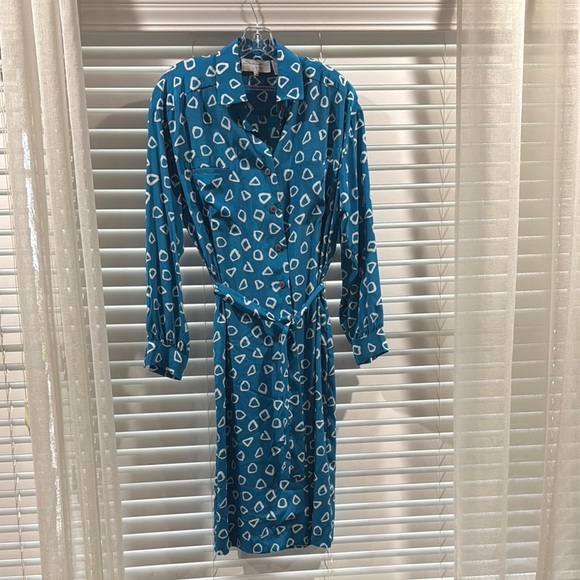 Vintage Blue Geometric Patterned Dress - Picture 1 of 3
